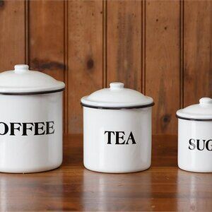 Farmhouse small  Kitchen Canister set with lids in white metal